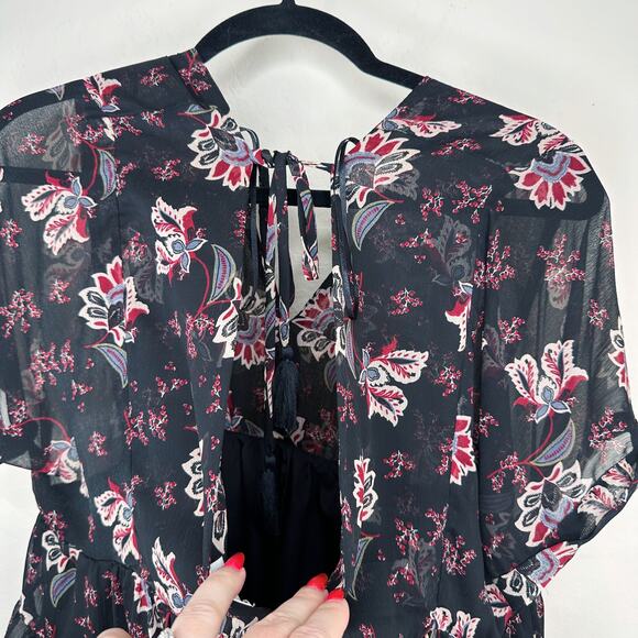 Patrons of Peace Adele Tie Back Paisley Floral Short Sleeve Babydoll Mini Dress - Picture 10 of 14